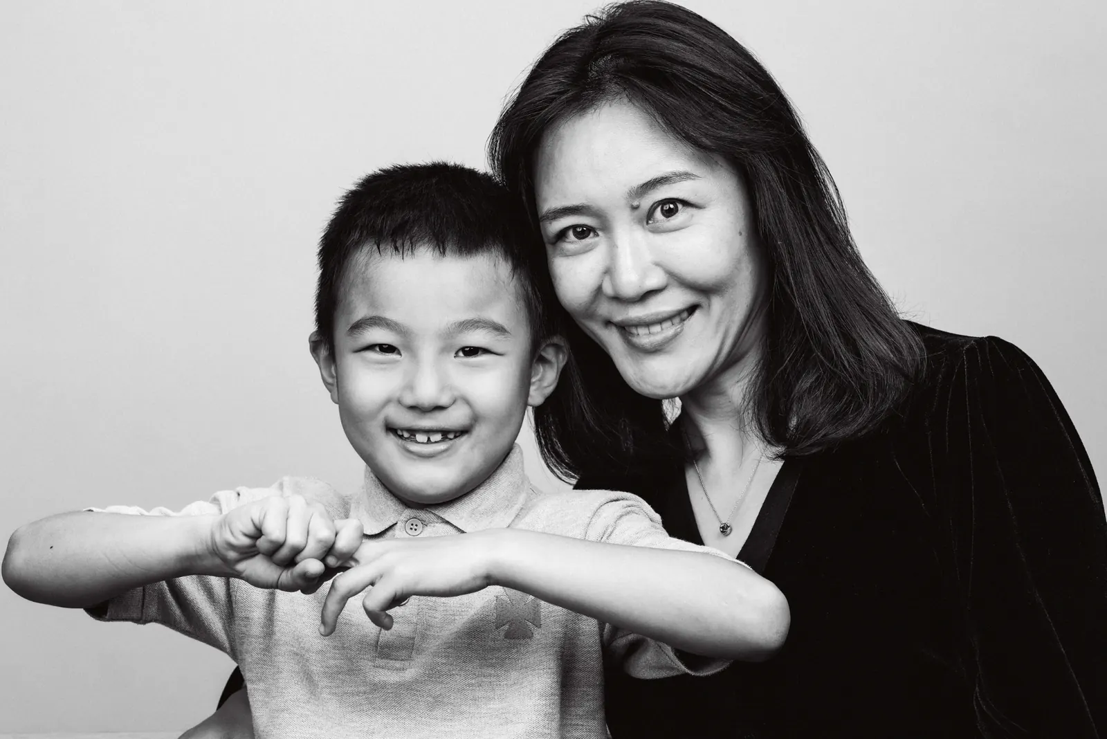 Family portrait in a clean studio setting